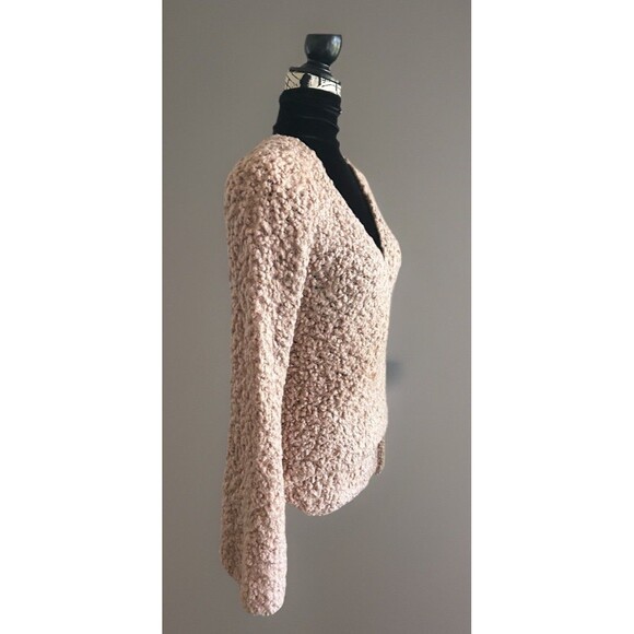 Free People Marshmallow Surplice Taupe Sweater Size Medium Faux Wrap Deep V Neck - Picture 4 of 11